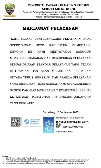 Maklumat Pelayanan Publik Sekretariat DPRD